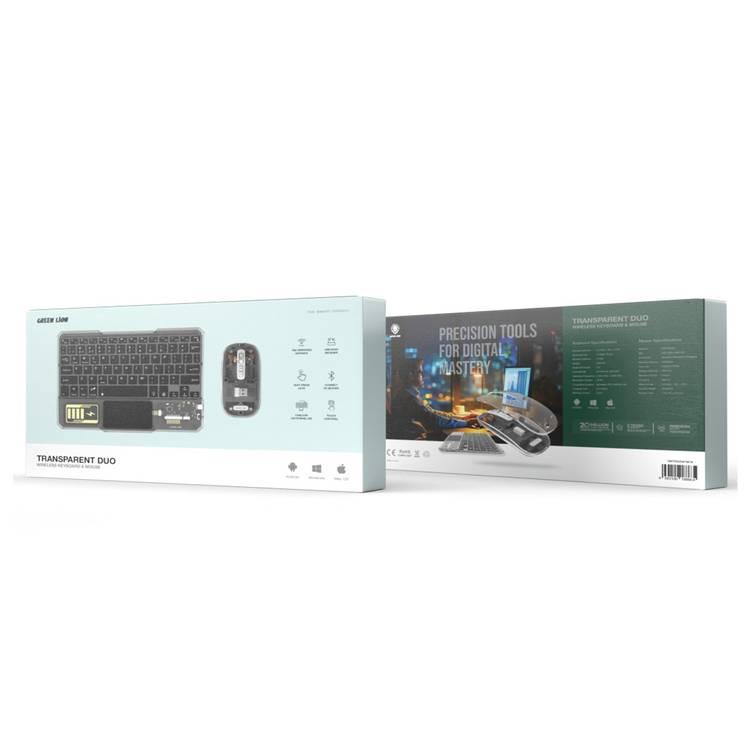 Green Lion Transparent Duo Wireless Keyboard & Mouse, Bluetooth 3.0, 5million Clicks Life Span, Universal Compatibility - Clear