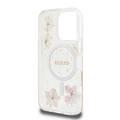 Guess MagSafe Hard Case with Resin Flowers Design For iPhone 16 Pro, Drop protection, Comfortable Grip - Pink