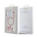 Guess MagSafe Hard Case with Resin Flowers Design For iPhone 16 Pro, Drop protection, Comfortable Grip - Pink