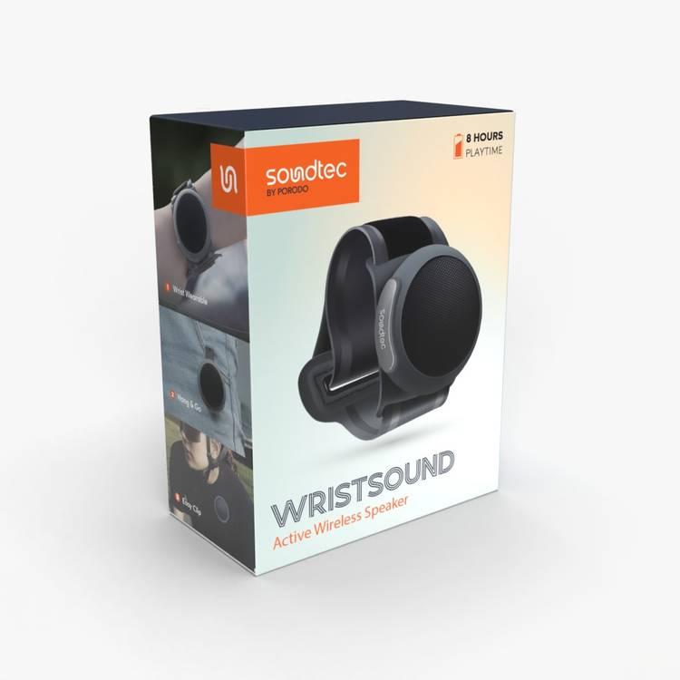 مكبر صوت لاسلكي Porodo Soundtec Wristsound Active مع وضع النوم، مكبر صوت بقوة 3 وات، وقت عمل 8.5 ساعة، وقت إعادة شحن 1.5 ساعة، منفذ شحن USB Type-C، بلوتوث V5.3 - أسود