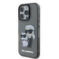 جراب Karl Lagerfeld IML اللامع الصلب مع شعار Karl &amp; Choupette NFT لهاتف iPhone 16 Pro، ممتص للصدمات والسقوط، فتحات دقيقة، قبضة مريحة، سهل التركيب - أسود