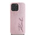 Karl Lagerfeld Wrinkled Design PU Hard Case with Metal Signature Logo for iPhone 16 Pro, Slim Profile, Comfortable Grip, Drop Protection - Pink