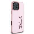 Karl Lagerfeld Wrinkled Design PU Hard Case with Metal Signature Logo for iPhone 16 Pro, Slim Profile, Comfortable Grip, Drop Protection - Pink