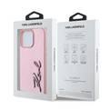 Karl Lagerfeld Wrinkled Design PU Hard Case with Metal Signature Logo for iPhone 16 Pro, Slim Profile, Comfortable Grip, Drop Protection - Pink