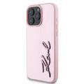 Karl Lagerfeld Wrinkled Design PU Hard Case with Metal Signature Logo for iPhone 16 Pro, Slim Profile, Comfortable Grip, Drop Protection - Pink