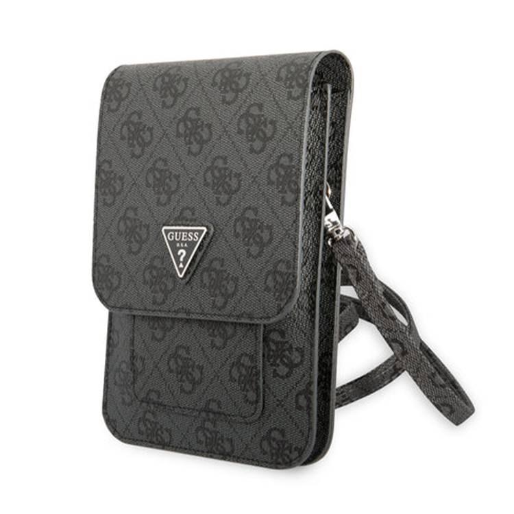 Guess 4G Wallet with Cord & Triangle Logo, High-Quality ECO PU Leather, Enough Space for Cards, Cash, and Small Items - Black