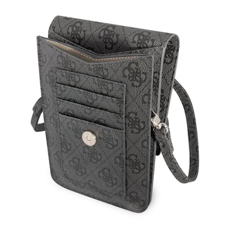 Guess 4G Wallet with Cord & Triangle Logo, High-Quality ECO PU Leather, Enough Space for Cards, Cash, and Small Items - Black