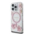 Guess MagSafe Hard Case with Resin Flowers Design For iPhone 16 Pro Max, Drop protection, Comfortable Grip - Pink