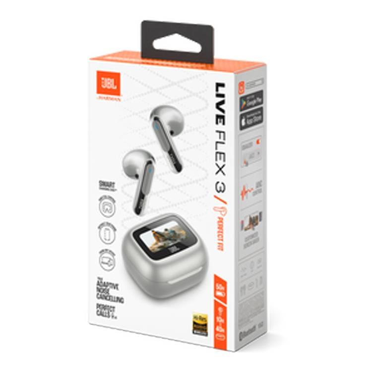 JBL Live Flex 3 True Earbuds, 50h Playtime, Bluetooth 5.3, Charging Time 2h, Type-C & Wireless Charging, Multi-point connection, Personi-Fi 3.0, ANC - Silver 