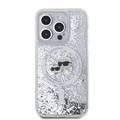 Karl Lagerfeld Magsafe Liquid Glitter Hard Case with Karl & Choupette Head for iPhone 16 Pro, Drop Protection, Shock Absorption, Precision Cutouts, Sparkling Glitter Design - Transparent