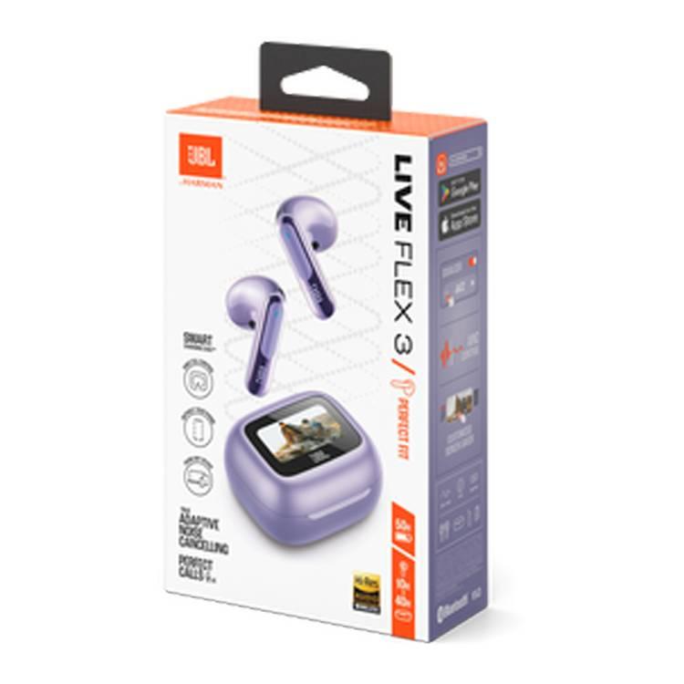 JBL Live Flex 3 True Earbuds, 50h Playtime, Bluetooth 5.3, Charging Time 2h, Type-C & Wireless Charging, Multi-point connection, Personi-Fi 3.0, ANC - Purple  