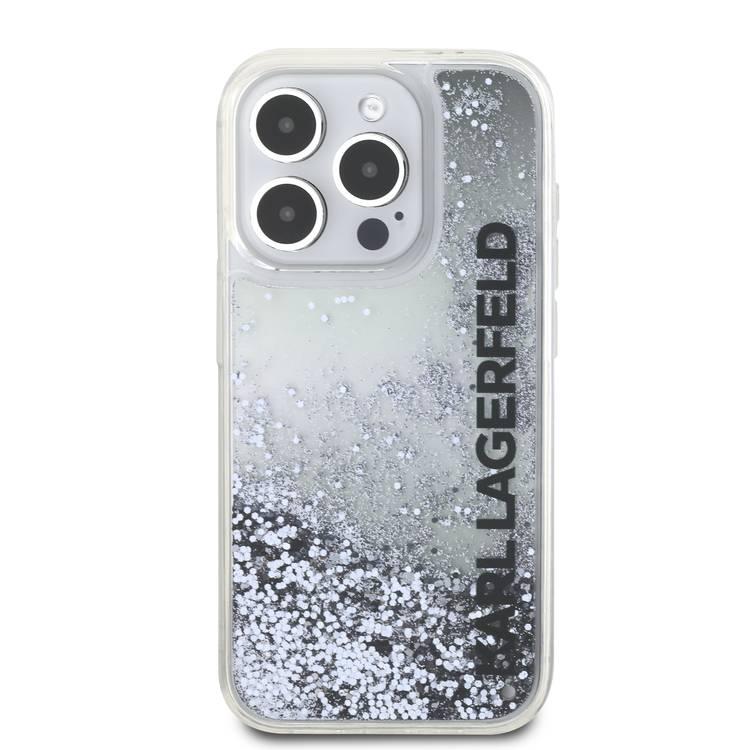 جراب Karl Lagerfeld Liquid Glitter Gradient الصلب لهاتف iPhone 16 Pro، حماية من التلف والخدوش، خفيف الوزن ومريح، فتحات دقيقة للوصول الكامل - أسود