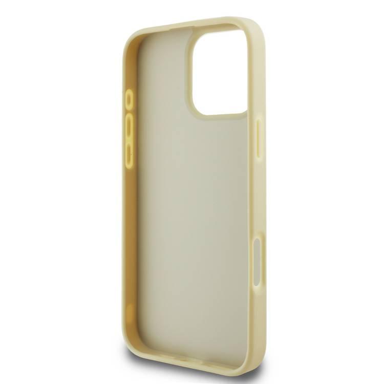 Karl Lagerfeld Wrinkled Design PU Hard Case with Metal Signature Logo for iPhone 16 Pro, Slim Profile, Comfortable Grip, Drop Protection - Gold