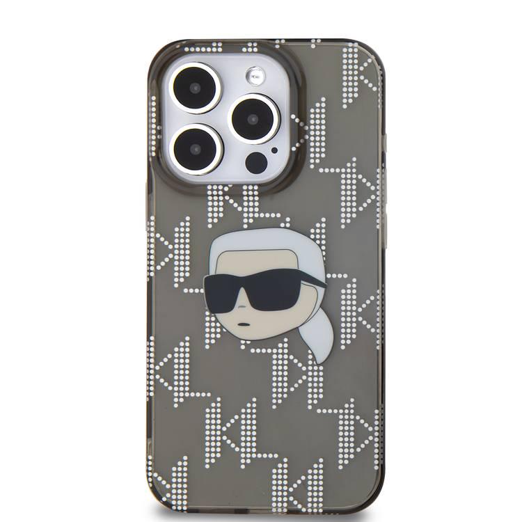 Karl Lagerfeld IML Hard Case with Electroplated Karl Head & Monogram Design for iPhone 16 Pro - Black