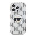 جراب Karl Lagerfeld IML الصلب مع تصميم Karl Head &amp; Monogram مطلي بالكهرباء لهاتف iPhone 16 Max - شفاف 