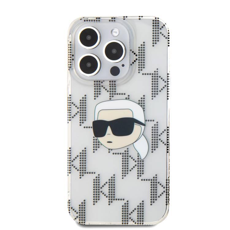 Karl Lagerfeld IML Hard Case with Electroplated Karl Head & Monogram Design for iPhone 16 Pro - Clear