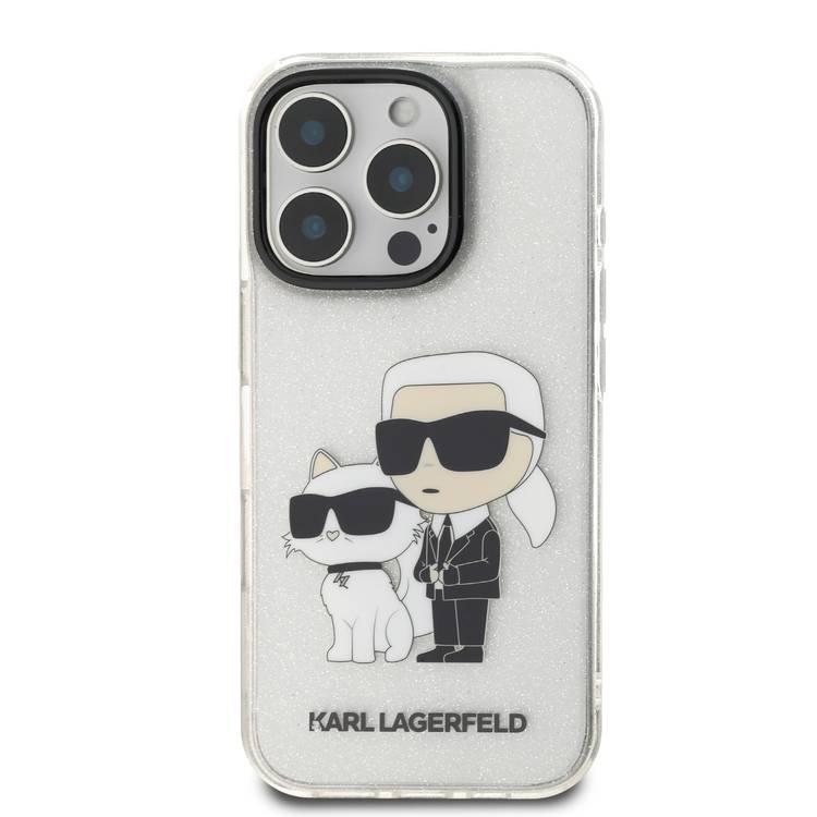 Karl Lagerfeld IML Glitter Hard Case with NFT Karl & Choupette Logo for iPhone 16 Pro, Drop & Shock Absorption, Accurate Cutouts, Comfortable Grip, Easy Snap-on - Transparent