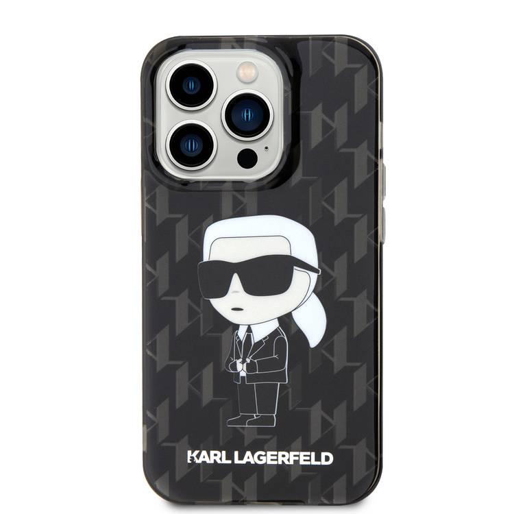 Karl Lagerfeld IML Hard Case with Ikonik Monogram for iPhone 16 Pro, Drop and Shock Absorption, Precise Cutouts for Ports and Buttons, Easy Snap-on Installation - Black