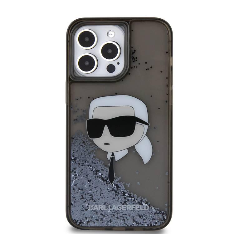 جراب KARL LAGERFELD Liquid Glitter الصلب مع رأس Karl NFT لجهاز iPhone 16 Pro Max، رفيع، حماية من السقوط 