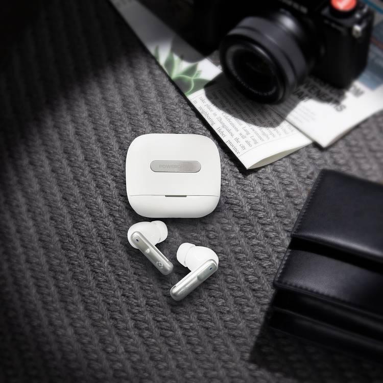 Powerology Hybrid True Wireless Earbuds with ANC + ENC, 6 Microphone, Bluetooth Version 5.3 & Type-C Charging Port - White 