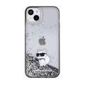 جراب Karl Lagerfeld Liquid Glitter بشعار Ikonik Choupette لهاتف iPhone 15 Plus، فتحات أنيقة، سهل التركيب، حماية من السقوط، ممتص للصدمات، قبضة مريحة - أسود