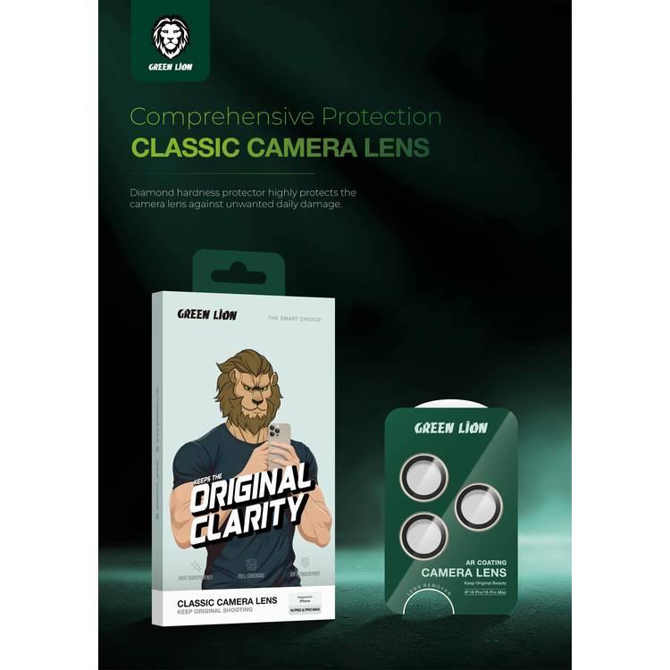 Green Lion Classic Camera Lens for iPhone 16 Pro/Pro Max, Seamless Fit, Scratch Resistant, Anti Reflective - Black