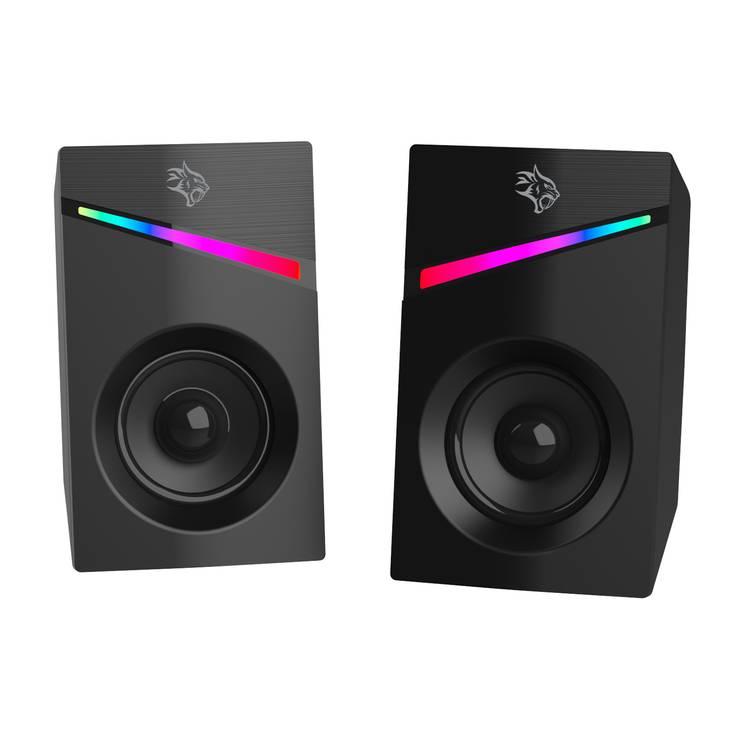  Porodo Gaming Stereo Gaming Speakers Volume Knob Control with Broad Compatibility, 6W Audio Output, 3.5mm  Audio Interface, 7 Colors Rainbow Lighting - Black