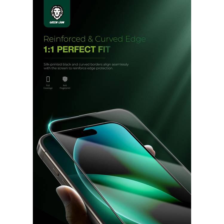 واقي زجاجي عالي الدقة 9H من Green Lion لهاتف iPhone 16 Plus، خالٍ من الفقاعات، عالي الاستجابة، مضاد لبصمات الأصابع، مضاد للخدش - شفاف