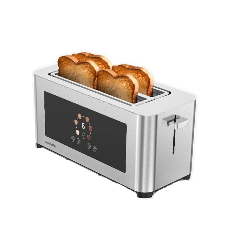 Porodo Lifestyle 4-Slice Digital Pop Up Bread Toaster, Stainless Steel 410 Material, Touch Panel - Silver 