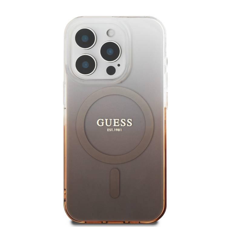 GUESS Magsafe IML Glitter Gradient Hard Case for iPhone 16 Pro Max, Slim Profile, Easy Snap-On, Drop Protection - Brown