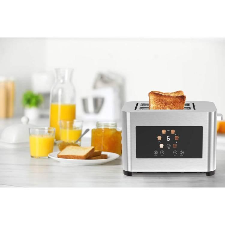 Porodo Lifestyle 2-Slice Digital Pop Up 850W Bread Toaster, Stainless Steel 410 Material, Touch Panel - Silver