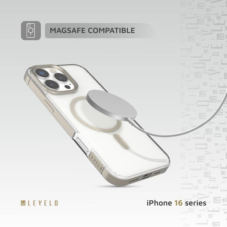 حافظة Levelo Claire مع مصد من الألومنيوم لهاتف iPhone 16 Pro Max، حافظة هجينة، متوافقة مع MagSafe - تيتانيوم