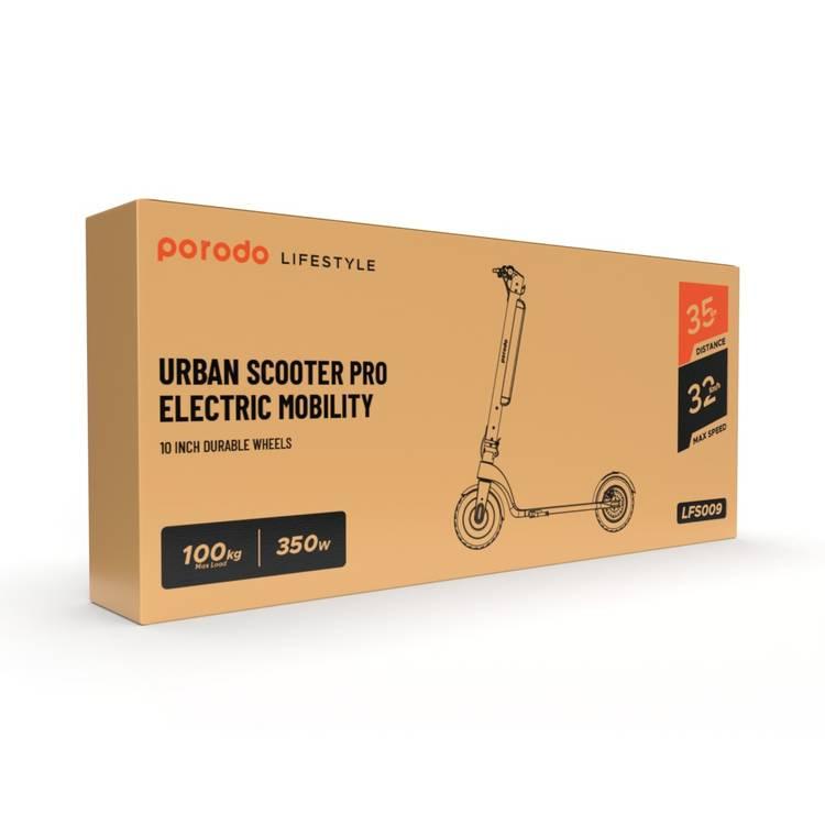 Porodo Lifestyle Urban Scooter Pro Electric Mobility, 10Ah Battery Capacity, 36V Rated Voltage, 100KG Max Load, 350W Rated Power Output - Black 