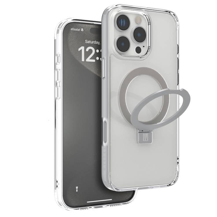 Levelo Verona Case for iPhone 16 Pro Max with Metal Kickstand Ring, ClearView Technology, Impact-Resistant Corners, MagSafe compatibility - Clear