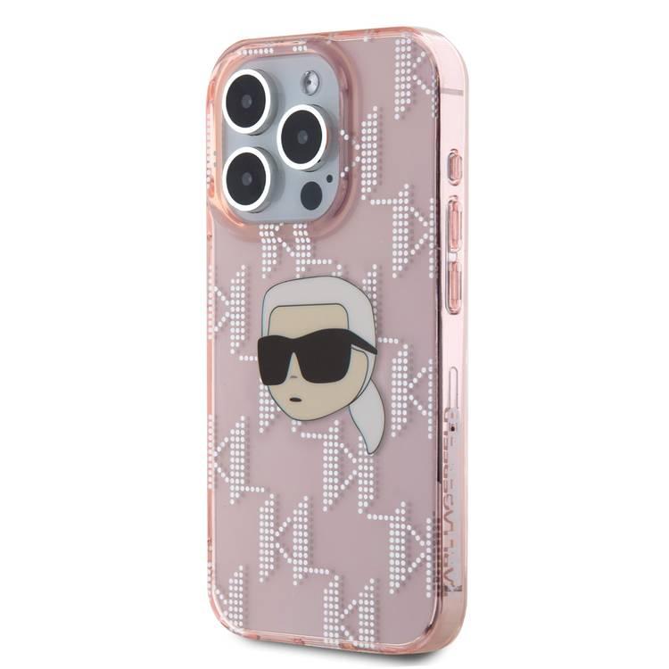 Karl Lagerfeld IML Hard Case with Electroplated Karl Head & Monogram Design for iPhone 16 Pro - Pink 