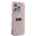 Karl Lagerfeld IML Hard Case with Electroplated Karl Head & Monogram Design for iPhone 16 Pro - Pink 