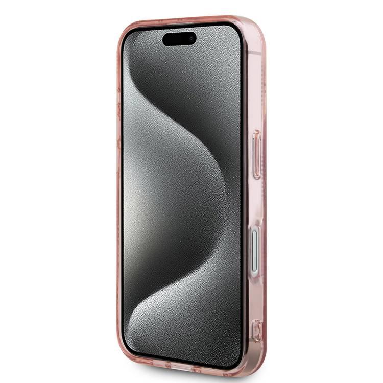 جراب Karl Lagerfeld IML الصلب مع تصميم Karl Head &amp; Monogram مطلي بالكهرباء لهاتف iPhone 16 Pro - وردي 