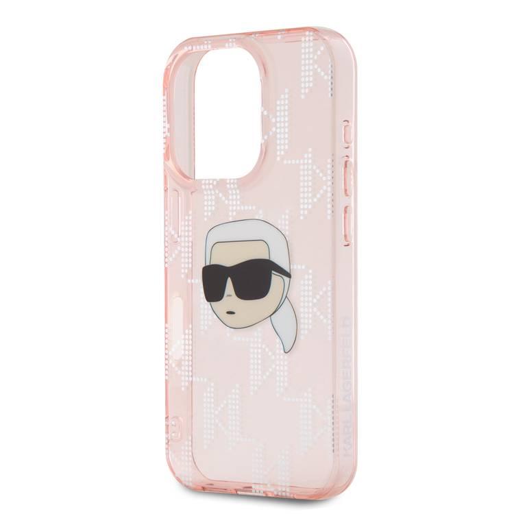 Karl Lagerfeld IML Hard Case with Electroplated Karl Head & Monogram Design for iPhone 16 Pro - Pink 