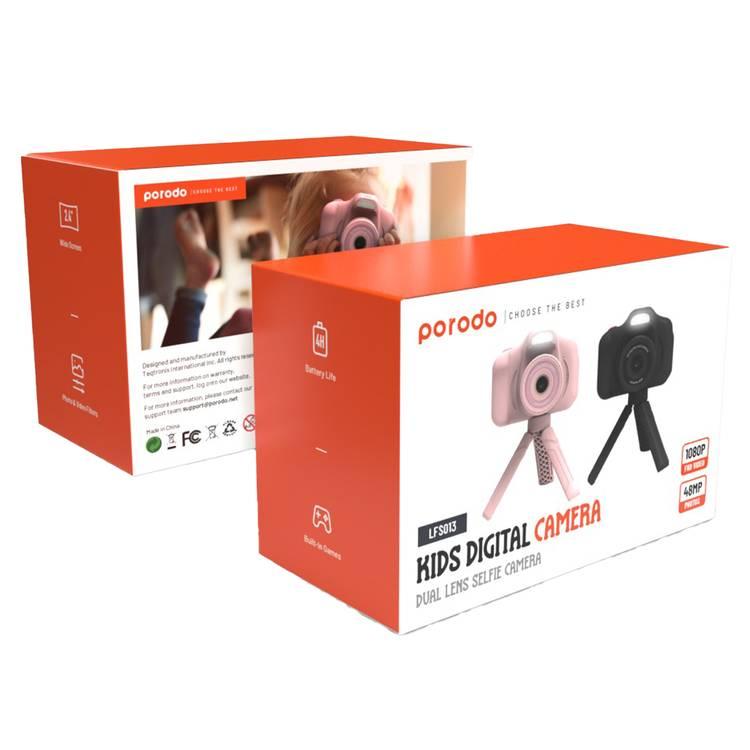 Porodo Lifestyle Kids Focus Camera with Tripod Stand, 320 x240 Screen Resolution, Up to 5 Hours Battery Life - Black 