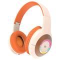 Porodo Soundtec Radiant Wireless Headphone, 6h Playtime, Type-C Charging, 3.5mm Jack, LED Light, 120h Standby, Android and iOS Compatible - Beige/Orange