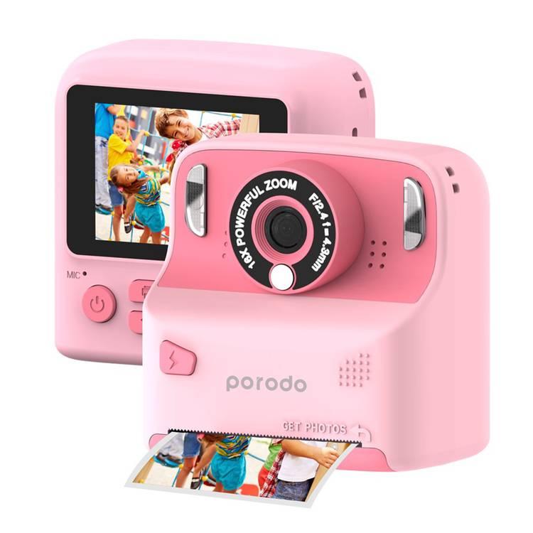 Porodo Lifestyle Kids Print Camera with 320 x 240 Screen Resolution, Type-C Charging Port & 2.4" Wide Screen - Pink 