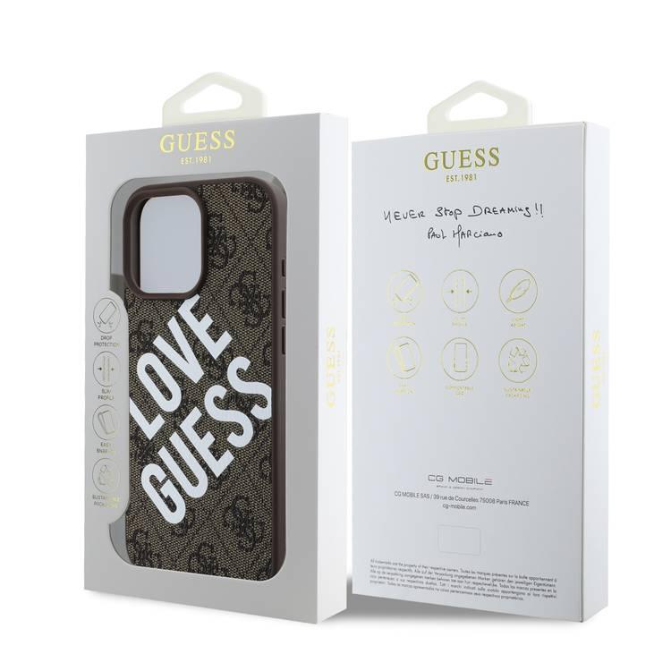 Guess PU 4G Hard Case with Big Love Guess Logo For iPhone 16 Pro Max, High Quality Material, Lightweight, Easy Snap-on - Brown