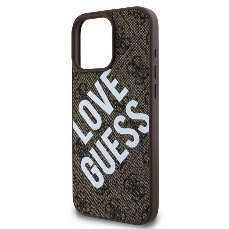 جراب Guess PU 4G الصلب مع شعار Big Love Guess لهاتف iPhone 16 Pro Max، مصنوع من مادة عالية الجودة، خفيف الوزن، سهل التركيب - بني