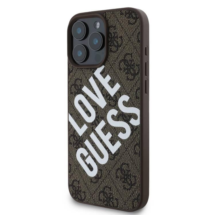 Guess PU 4G Hard Case with Big Love Guess Logo For iPhone 16 Pro Max, High Quality Material, Lightweight, Easy Snap-on - Brown