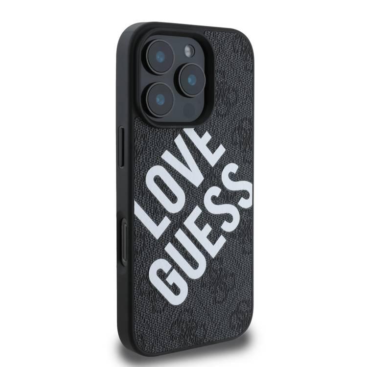 Guess PU 4G Hard Case with Big Love Guess Logo For iPhone 16 Pro Max, High Quality Material, Lightweight, Easy Snap-on - Black 