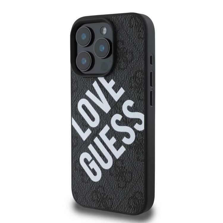 Guess PU 4G Hard Case with Big Love Guess Logo For iPhone 16 Pro Max, High Quality Material, Lightweight, Easy Snap-on - Black 