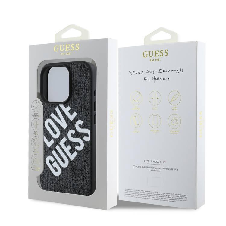 Guess PU 4G Hard Case with Big Love Guess Logo For iPhone 16 Pro Max, High Quality Material, Lightweight, Easy Snap-on - Black 