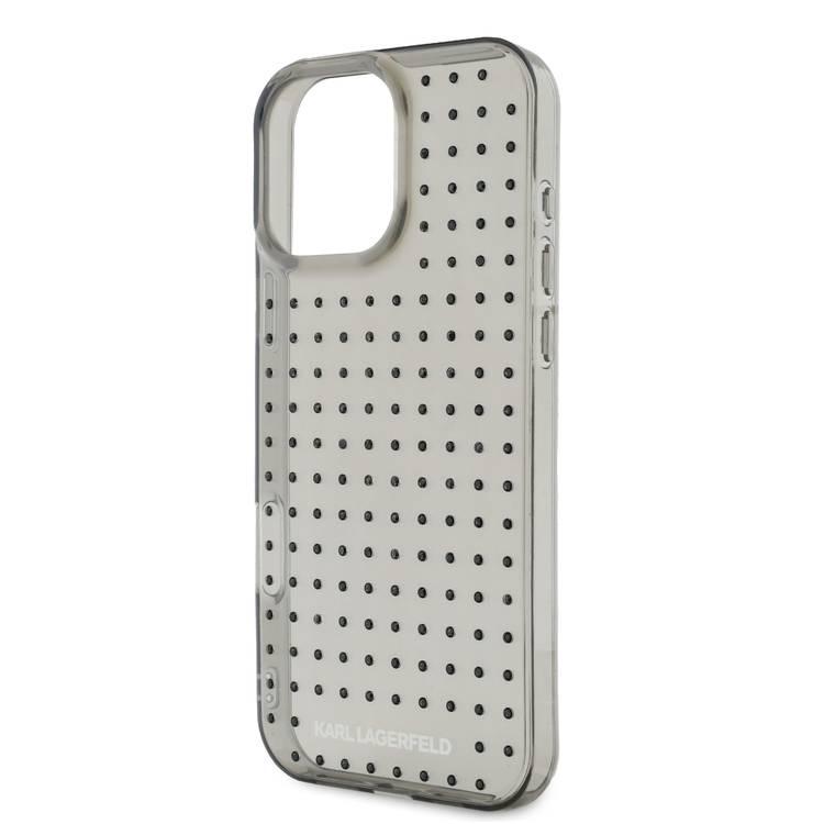 Karl Lagerfeld IML Transparent Hard Case with Allover Studs for iPhone 16 Pro Max, Printed Logo Design - Clear Black 