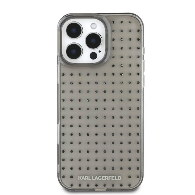 Karl Lagerfeld IML Transparent Hard Case with Allover Studs for iPhone 16 Pro Max, Printed Logo Design - Clear Black 