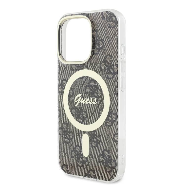 جراب Guess MagSafe 4G Design HD Printing PC &amp; TPU لهاتف iPhone 16 Pro، خفيف الوزن، مصنوع من مادة عالية الجودة، يحمي من السقوط - بني